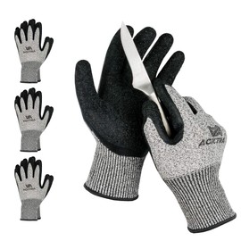 ACKTRA WG013 Level 5 Cut Resistant Warehouse Safety WORK GLOVES 3 pairs, Crinkle Finish Latex Coated, Power Grip, for Men and Women, EN 388 (Medium)