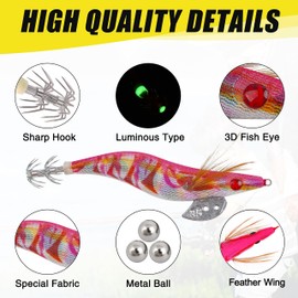 Luminous Fishing Lures Squid Jig Hooks, 10pcs Saltwater Fishing Lures Shrimp Lures Hard Bait Artificial Fishing Lure Glow in Dark for Octopus Cuttlefish(3.5#-10PCS)