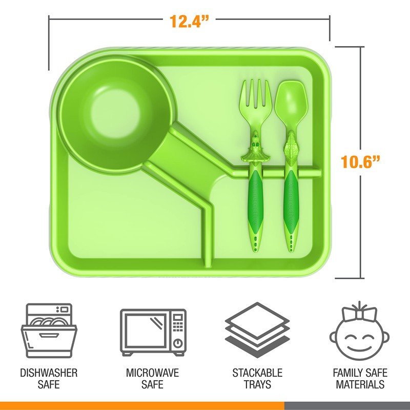 Dinneractive Dining Set for Kids - 3PC Green Dinosaur Dinnerware