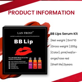 Firmosa BB Lip Serum Set, Semi-permanent Makeup Treatment, BB Lip Serum for Lip Coloring and Moisturizing, Including 4 Colors of Liquid Lip Pigments, Exfoliating Gel and Intensifier