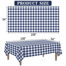 Kopokita 2 Pack Navy Gingham Tablecloth, 54 x 108 Inches Navy and White Checkered Tablecloths Plastic Table Cloth Disposable Picnic Tablecovers for Rectangle Table