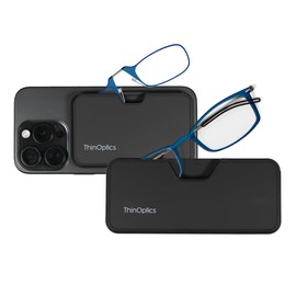 ThinOptics Bundle - Reading Glasses and Armless On-Nose Readers with Cases - MagSafe Compatible - Ultra Thin, Durable, Lightweight - Blue 1.00x