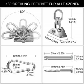 SWAWIS Ceiling Hooks, Hanging Chair, Heavy Duty Hooks, Swing Hooks, 450 kg, 360° Rotating, Ceiling Hook, Heavy Duty Swing, 304 Stainless Steel Ceiling Mount for Hanging Chair, Yoga, Hammock, Chair,