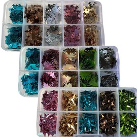 Christmas Glitter and Confetti Pack of 3 Storage Trays with Assorted Colors of Glittered Confetti Shapes Assorted Stars, Snowflakes and Trees