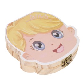 Tooth Keepsake Box, Individual Holes Primary Teeth Organizer Baby Wooden Tooth Box English Kids Keepsake Box (Girl)