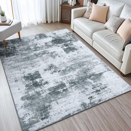 OLANLY Modern Abstract Area Rugs, 2x3 Washable Entryway Rug, Non Slip Low Pile Door Mat Small Carpet for Entrance Kitchen Bedroom Bathroom, Grey