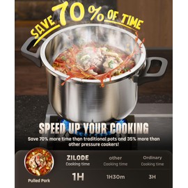 Pressure Cooker 6.3QT, [Save 70% Cooking Time] Stainless Steel Pressure Canner with Triple-Layer Steel Body [One Hand Operation] Rotating Lock/Unlocking Lid System Steam Rack Included Olla De Presion