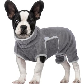 BRKURLEG Dog Drying Coat, Dog Bathrobe Towel, Microfibre Fast Drying Super Absorbent Dog Cat Bath Robe Towel, After Bath Soft Dog Drying Towel Adjustable Dog Drying Coat to Keep Dog Warm(XS, Grey)