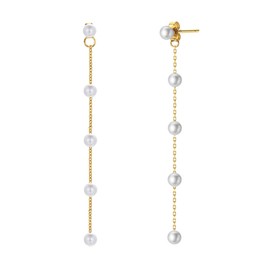 Long Pearl Earrings for Women 14K Gold Plated Boho Pearl Chain Dangle Stud Earrings Hypoallergenic Elegant Wedding Pearl Tassel Earrings for Bridal (Long Pearl Earrings)