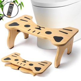 Bamboo Toilet Stool Foldable, 7 in Poop Stool for Bathroom, Portable Squatting Potty Stool for Adults & Kids, Non-Slip Toilet Foot Pooping Steps, No Assembly Required