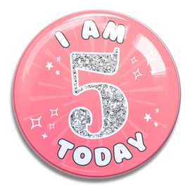 Fun Birthday Badges for All Ages – Novelty Gifts for Men, Women, Boys & Girls – Perfect Party Accessories & Celebration Pins (5th Birthday Pink)