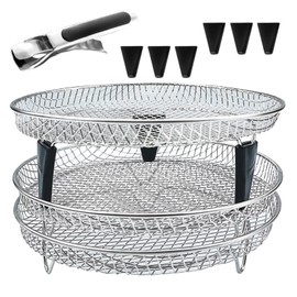 Upgrade Air Fryer Rack, Three Stackable Dehydrator Racks for Gowise Phillips USA Cozyna Ninja Airfryer,Stainless Steel Round Air Fryer Rack (Round)