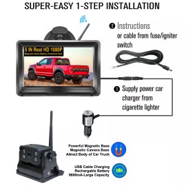 iposter Wireless Backup Camera Magnetic 1080P 5" DVR Monitor for for Truck Trailer Hitch
