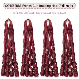 French Curly Braiding Hair Loose Wavy Hair for Braids Braiding Extensions Synthetic French Curl Crochet Braids for Black Women 24 Inch Mixed Burgundy with Reddish Brown Color