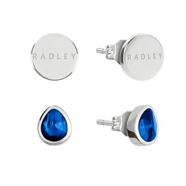 Radley Womens Silver Plated Blue Cubic Zirconia Disc Twin Pack Earring Set