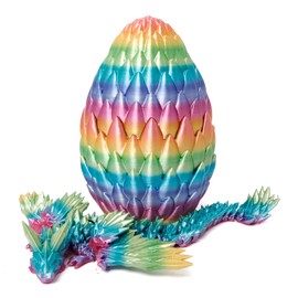 Flavery 3D Printed Dragon Egg, Large 9" Rainbow Flying Dragon in Colorful Eggs, Fidget Toy for Birthday Gift, Flexible Desk Figure Decor, Mystery Desk Pet (Rainbow)