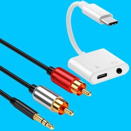 Universal New 2in1 USB C to 3.5mm AUX DAC Adapter + 3.5mm RCA Adapter Audio Stereo Cable