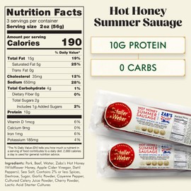 Schaller & Weber Zab’s Hot Honey Pork Summer Sausage, 6 Oz (Pack of 2) | Ready to Eat German Smoked Sausage with Spicy Honey for Charcuterie & Sandwiches | Gluten Free, All Natural