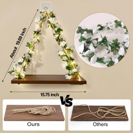 HYAMVOR Hanging Floating Shelves,Boho Wall Shelf with LED-Strip, Artificial Garland Hanging Shelves,Wall Shelf Leaves Flower Decor for House Room Aesthetic Macrame Festivals Gift (1 Set)