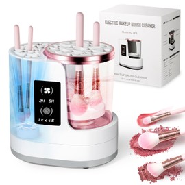 Buqikma Electric Makeup Brush Cleaner Machine with Dryer, Portable 3 in 1 Automatic Cosmetic Brush Cleaning, Multi-Size Slots for Blush Brush, Contour, Eyeshadow, White