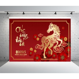 BELECO 5x3ft Fabric 2026 Vietnamese New Year Backdrop Year of The Horse Vietnam Lunar New Year Backdrop TET Decorations Banner Asian Spring Festival Photoshoot Studio Props