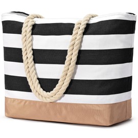 oscaurt Beach Bag, Tote Bag with Zip, Large Shopper Bag, Waterproof Swimming Bag, Travel Bag, Women's Handbag, Shoulder Bag, Gifts for Women, black