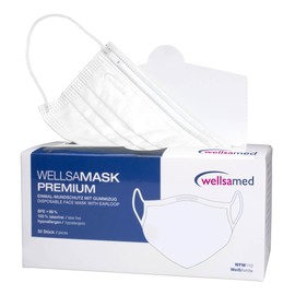 Wellsamed Wellsamask Medical Face Mask, Mouth and Nose Protection, Surgical Masks, Disposable, 50 Pieces, CE/EN 14683 Type IIR (Type 2R) 3-Ply