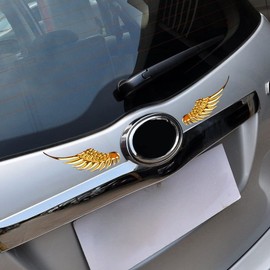 Car Sticker 3D Wings Sticker Car Sticker Styling Fashion Metal Sticker Car Accessories (1 Pair) (Gold)