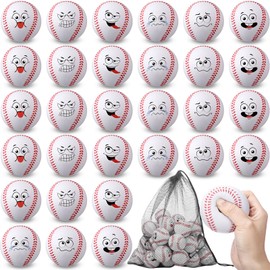 Blulu 30 Pack Foam Baseballs 9 Inch Face Softballs Foam Practice Baseball for Beginners with Mesh Bag Emotion Stress Balls for Outdoor Training Party Gifts Stress Relief(White)