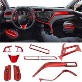 for Toyota Camry 2018-2020 Accessories Abs Full Set of Car Interiors Instrument Panel Center Console Moulding Trim Air Outlet Cover Wheel Accessories 10Pcs Red