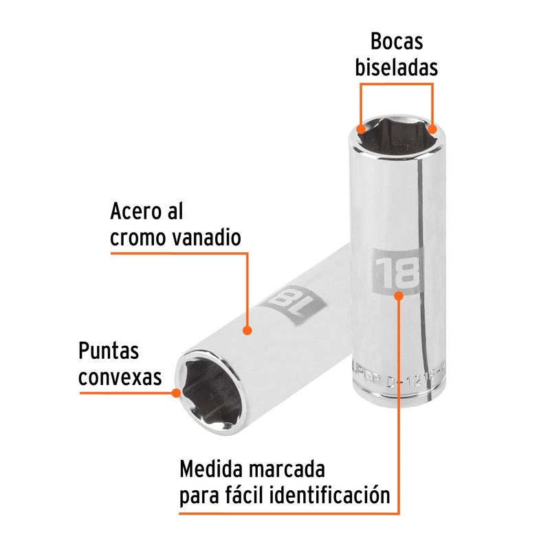 Truper D-1218-ML, Dado largos de 6 puntas mm, 18 mm,