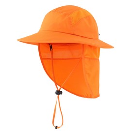 Magracy Kinder Jungen Outdoor UPF50+ Sonnenhut mit Nackenklappe breiter Krempe Sonnenschutzhut Verstellbarer Safari-Hut Orange