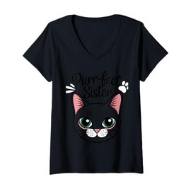 Womens PURR-FECT Sister Fur Sisters Cute Cat Lover Animal Gift V-Neck T-Shirt