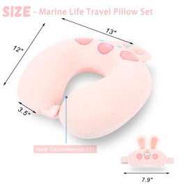 Travel Pillow, Kids Travel Pillow with Sleep Eye Mask Soft Memory Foam Kids Neck Pillow for Boys & Girls, Travel Accessories for Car Airplane Traveling - Screaming Rabbit