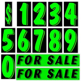 Windshield Numbers Vinyl Number and Decals 13 Dozen Car Lot Windshield Pricing Stickers (Green 2), 7 1/2 inch
