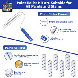 Rhibak Paint Roller Kit with Extension Pole, 27 Piece Set, 2 to 4 Ft Pole, 4"9" Paint Rollers, Paint Brushes Set for Professional Painting,House Paint Roller for All Latex and Oil Paints & Stains