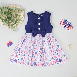 LYSMuch Toddler Girl Independence Day Outfit Baby 4th of July American Flag Dress Kids Patriotic Clothes(18-24Months,White Star)