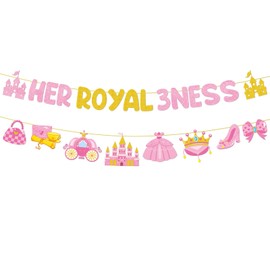 Yoyuspy Princess Birthday Party Decorations - 3rd Birthday Gilter Banner Decoration for Girls Her Royal Threeness Birthday Three Years Old Decor Princess Themed 3 Years Old Birthday Party Supplies