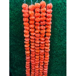 Dark Orange Artificial Marigold Flower Marigold Garlands for Home Decoration 5 String Floral Party Genda phool mala 5 Feet Long, for Birthday Diwali Navratri Navaratri Decoration Pack of 5