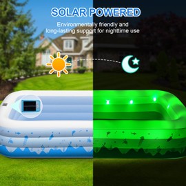 Large Inflatable Pool with Lights, 145" X 74" X 22" Family Inflatable Swimming Pools for Kids,Adults, Blow Up Pool Solar Powered, Inflatable Kids PooI for Backyard (Air Pump Not Included)