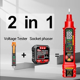 Probador de Voltaje Sin Contacto Detector de Receptáculo de Tomacorriente Rango Dual AC 2-440V, 50Hz-60Hz Probador de Cable Vivo/Neutro con Pantalla LCD, Localizador de Punto de Ruptura, Verificador