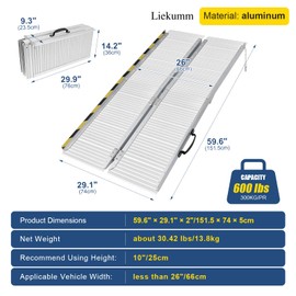 LIEKUMM 5FT 600LBS Capacity,Portable Wheelchair Ramp,Ramps for Wheelchairs for Home,Ramp for Stairs,Wheelchair Ramps for Vans,Suitable for Wheelchairs, Bicycles,Scooters