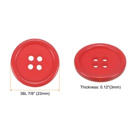 HARFINGTON 50 botones de costura de 36 L de 7/8 pulgadas (23 mm) de resina redonda plana de 4 agujeros para coser ropa y bricolaje, rojo