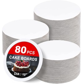 80-Pack Cake Boards 10 inch Round White Cake Circles Rounds Base Food-Grade Cardboard Cake Board for Cakes, Christmas, Bread, Desserts（Thin and strong）