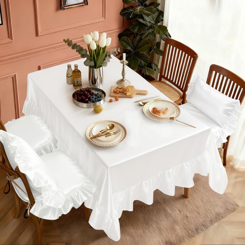 YPDY 1 Pack White Ruffle Tablecloth 60" x 102"