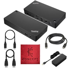 40AY0090US Lenovo Thinkpad Docking Station Dual Monitor - Supports 4K Display, Universal Dock USB Type- C Gen 2 with 4K HDMI Cable + 4K DisplayPort Cable + USB C Cable