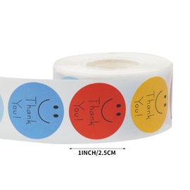 500 Pcs Smiley Thank You Stickers 1 inch, Thank You Sticker Roll, Thank You Stickers Small Business, Adhesive Labels for Thank You Stickers Small Business Packaging (1 Pack)