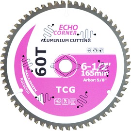 Echo Corner 6-1/2 Inch Aluminum Cutting Circular Saw Blade, for Non-Ferrous Metal, Aluminium, Copper, Polycarbonate, Hardwood, Plywood, Drywall, MDF, Plastic, 60-Tooth, 5/8-Inch Arbor