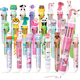 Kosiz 24 Pcs multicolor ballpoint pen 10 in 1 Multicolor Pen in One Retractable Animal Pens 0.7 mm Multi Color Ballpoint Pens Cute Cartoon Pen for Office School Supplies Students Gift