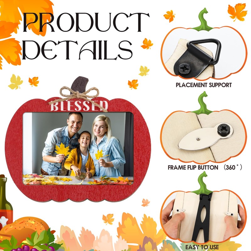 Burbell 3 Pcs Fall Pumpkin Picture Frame 4 x 6